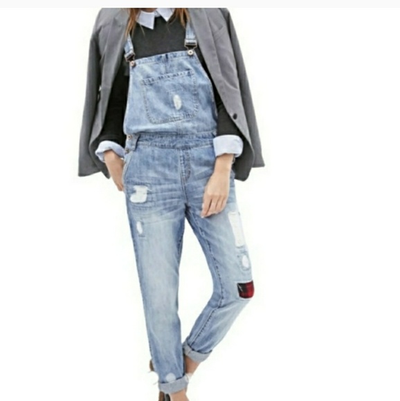 Forever 21 Denim - F21 Distressed Patchwork Denim Overalls size 26
